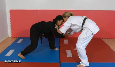 Japanese lady shows blonde babe karate techniques