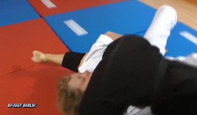 Japanese lady shows blonde babe karate techniques