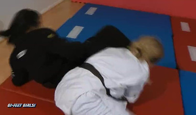 Japanese lady shows blonde babe karate techniques