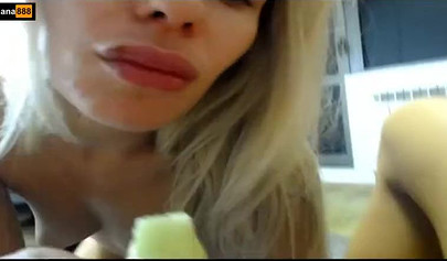 Two amateur lesbians licking ice cream from their pussies