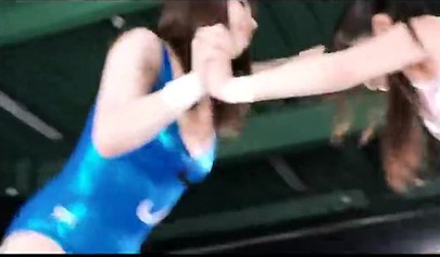 Japanese girls in sexy swimsuits fighting in the ring