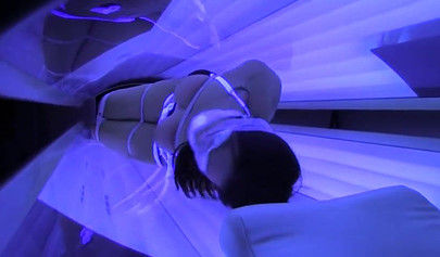 Depraved girls practice bondage in and out of the solarium