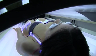 Depraved girls practice bondage in and out of the solarium