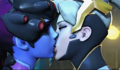 Mercy and Widowmaker are kissing - video game Overwatch