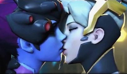 Mercy and Widowmaker are kissing - video game Overwatch