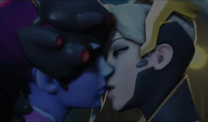 Mercy and Widowmaker are kissing - video game Overwatch