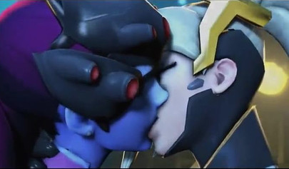 Mercy and Widowmaker are kissing - video game Overwatch
