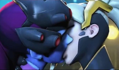 Mercy and Widowmaker are kissing - video game Overwatch