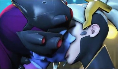Mercy and Widowmaker are kissing - video game Overwatch