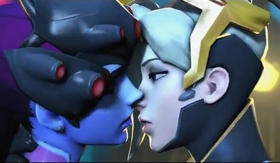 Mercy and Widowmaker are kissing - video game Overwatch