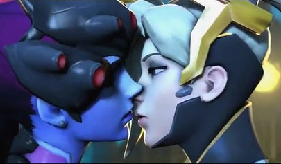 Mercy and Widowmaker are kissing - video game Overwatch