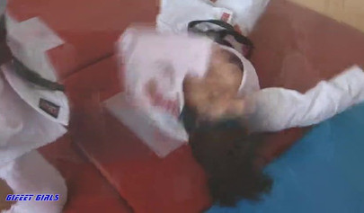 Hot girls fight during a karate and show their strength