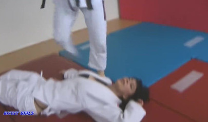 Hot girls fight during a karate and show their strength